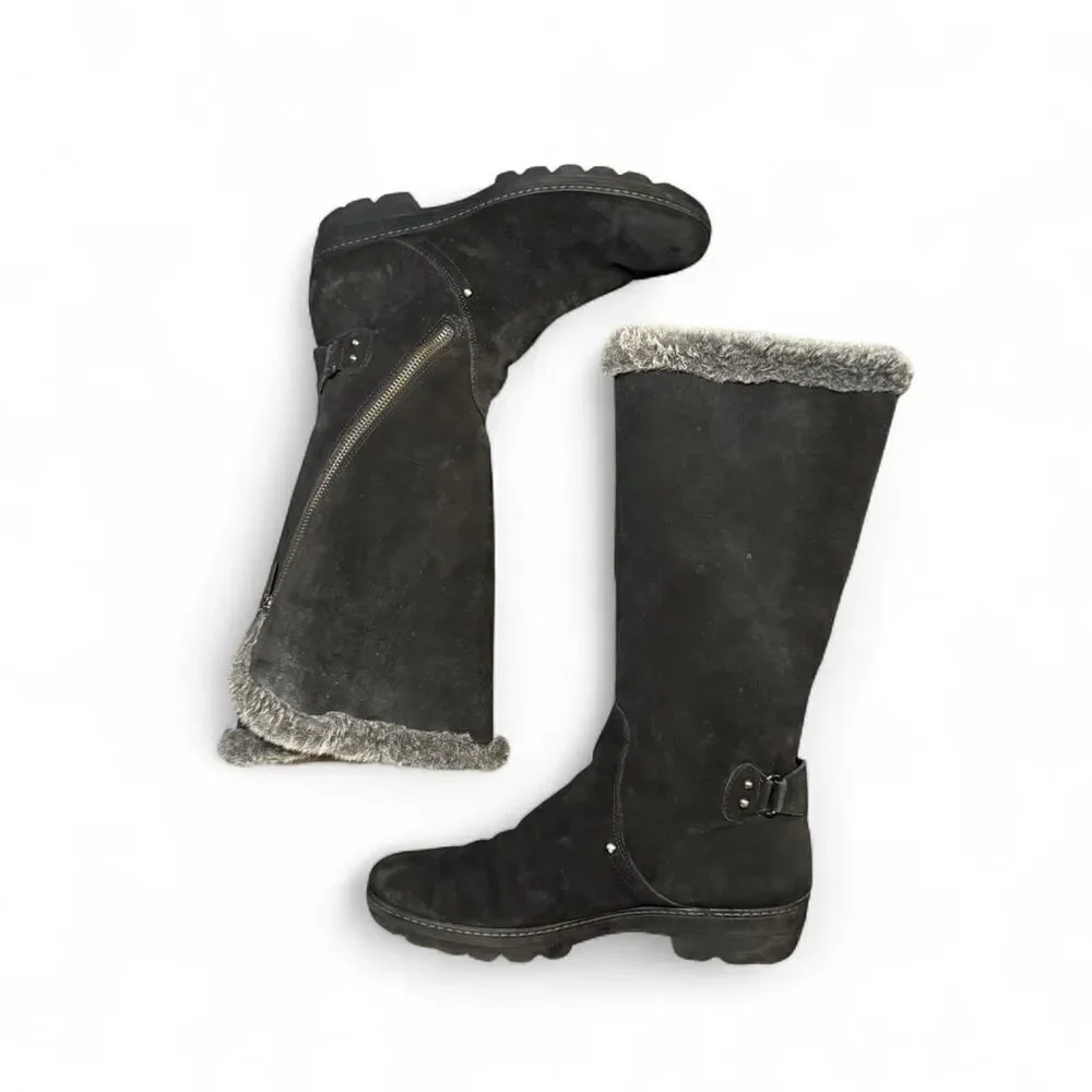 Aquatalia Women’s Black Suede faux Fur Lined Tall Boots Size 40 Waterproof Italy